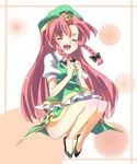  bad_anatomy bad_ass bad_id bad_pixiv_id blush braid china_dress chinese_clothes circle clenched_hands closed_eyes dress hat hong_meiling long_hair open_mouth red_hair smile solo subachi touhou twin_braids 