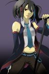  bad_id bad_pixiv_id black_hair blue_eyes blue_neckwear detached_sleeves headphones heterochromia hyoooogo microphone microphone_stand necktie red_eyes smile solo twintails utau yokune_ruko 