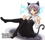  animal_ears antennae black_legwear blush cat_ears green_eyes hanyu hirschgeweih_antennas necktie pantyhose sanya_v_litvyak short_hair silver_hair smile solo strike_witches tail uniform world_witches_series 