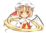  blonde_hair blush flandre_scarlet hat long_hair ponytail red_eyes side_ponytail solo sutagu touhou wings 