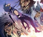  blood kurama_(naruto) kyuubi lily_(artist) male_focus multiple_boys multiple_tails naruto_(series) naruto_shippuuden ninja sarutobi_hiruzen senju_hashirama tail uchiha_itachi uchiha_madara 