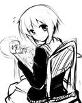  book cardigan cup frown greyscale kita_high_school_uniform monochrome mug nagato_yuki school_uniform serafuku short_hair solo surikogi suzumiya_haruhi_no_yuuutsu tea 