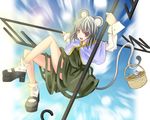  animal_ears basket grey_hair iseki_mitsuharu mary_janes mouse mouse_ears mouse_tail nazrin red_eyes shoes short_hair solo tail touhou 