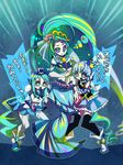  3girls bad_id bad_pixiv_id blue_eyes blue_hair color_connection crown cure_marine cure_mermaid cure_princess earrings go!_princess_precure hair_color_connection happinesscharge_precure! heartcatch_precure! jewelry kaidou_minami kurumi_erika long_hair magical_girl mini_crown mode_elegant_(go!_princess_precure) multiple_girls ninomae precure seashell_earrings shirayuki_hime sparkling_eyes thighhighs tiara translated zettai_ryouiki 