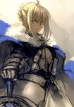  ahoge armor armored_dress artoria_pendragon_(all) blonde_hair creayus fate/stay_night fate_(series) green_eyes planted_sword planted_weapon saber solo sword sword_hilt twitter_username weapon 