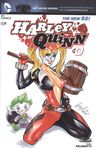  1girl batman_(series) blonde_hair bodysuit breasts cleavage dc_comics elias_chatzoudis green_hair harley_quinn looking_at_the_viewer looking_at_viewer multicolored_hair the_joker twintails 