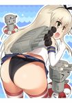  ass bad_id bad_pixiv_id bare_shoulders black_panties blonde_hair brown_eyes elbow_gloves gloves kantai_collection lifebuoy long_hair mocchi panties rensouhou-chan shimakaze_(kantai_collection) skirt thighhighs underwear 