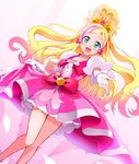  :d bare_legs blonde_hair bow brooch choker cure_flora earrings gloves go!_princess_precure green_eyes half_updo haruno_haruka jewelry kisuke_(akutamu) long_hair magical_girl multicolored_hair open_mouth outstretched_hand pink_bow pink_hair pink_skirt precure puffy_short_sleeves puffy_sleeves short_sleeves skirt smile solo streaked_hair two-tone_hair white_background 