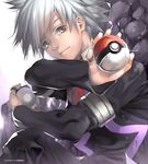  holding holding_poke_ball kawacy male_focus poke_ball poke_ball_(generic) pokemon solo tsuwabuki_daigo white_hair 
