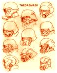  gas_mask helmet mask monochrome protect-gear sketch susagane upper_body yellow_background 