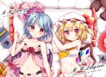  ascot babydoll bed blonde_hair blue_hair box bra breasts collarbone english fang flandre_scarlet gift gift_box hat lingerie looking_at_viewer lying mob_cap morinaga_kobato multiple_girls navel on_back panties pillow pointy_ears red_eyes remilia_scarlet see-through short_hair siblings side_ponytail sisters small_breasts strap_pull stuffed_animal stuffed_toy suzuki_moeko teddy_bear the_embodiment_of_scarlet_devil touhou underwear underwear_only 