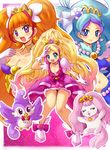  :d amanogawa_kirara aroma_(go!_princess_precure) bare_legs bird blonde_hair blue_eyes blue_hair bow breasts choker cleavage crop_top cure_flora cure_mermaid cure_twinkle dog earrings flower_earrings gloves go!_princess_precure haruno_haruka highres jewelry kaidou_minami kamiyama_teten long_hair magical_girl medium_breasts midriff miniskirt multicolored_hair multiple_girls navel open_mouth orange_hair pink_bow pink_hair pink_skirt precure puff_(go!_princess_precure) purple_eyes purple_hair red_hair seashell_earrings shoes skirt smile star star_earrings streaked_hair two-tone_hair two_side_up 