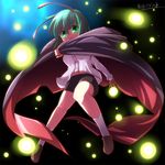  alternate_breast_size antennae bad_id bad_pixiv_id banned_artist bike_shorts breasts cape fireflies flying glowing glowing_eyes green_eyes green_hair kisaragi_zwei legs loafers long_sleeves looking_at_viewer medium_breasts night shirt shoes shorts socks solo touhou wriggle_nightbug 