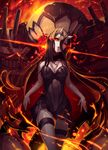  battleship_hime black_dress black_hair breasts cleavage dress geeto_gaadian horns kantai_collection large_breasts long_hair looking_at_viewer oni_horns pale_skin red_eyes shinkaisei-kan short_dress smile spaghetti_strap very_long_hair white_skin 