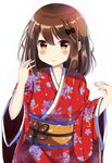  absurdres brown_eyes brown_hair girlfriend_(kari) highres japanese_clothes kimono obi sash shiina_kokomi short_hair takapii 