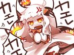  ahoge anger_vein angry black_panties blush dress fangs fire go_back! hands_together highres kantai_collection long_hair mittens nanateru northern_ocean_hime open_mouth orange_eyes panties shinkaisei-kan side-tie_panties solo tears thigh_strap translated underwear white_dress white_hair 