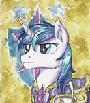  armor blue_eyes blue_hair cutie_mark equine feral friendship_is_magic fur hair horn horse male mammal my_little_pony pony solo the-wizard-of-art traditional_media_(artwork) two_tone_hair unicorn watercolor_(artwork) white_fur 
