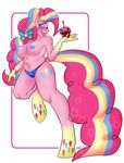  2015 absurd_res anthro anthrofied areola blue_eyes bow breasts candle clothing cutie_mark earth_pony equine female friendship_is_magic fur hair hi_res horse long_hair mammal multicolored_hair my_little_pony navel one_eye_closed open_mouth pink_fur pinkie_pie_(mlp) pony solo theecchiqueen underwear 