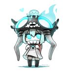  :3 animal animal_on_head backpack bag blue_eyes blue_hair chibi heart jellyfish kantai_collection meoon monster on_head pale_skin randoseru shinkaisei-kan short_hair solo tentacles thighhighs turret wo-class_aircraft_carrier younger 