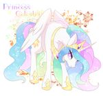  abstract_background english_text equine female feral friendship_is_magic fur hair horn horse lemoco lemoco99 mammal multicolored_hair my_little_pony pony princess_celestia_(mlp) purple_eyes solo text tiara white_fur winged_unicorn wings 