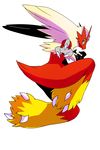  ambiguous_gender avian bird blaziken blonde_hair blue_eyes chicken hair lemoco lemoco99 long_hair nintendo plain_background pok&eacute;mon pose red_feathers solo video_games yellow_sclera 