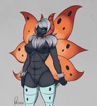  anthro arthropod blue_eyes breasts female hair insect looking_at_viewer moth navel nintendo nipples plain_background pok&eacute;mon pussy rayzoir solo standing video_games volcarona white_hair 