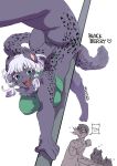  furry green_eyes leopard pole_dancing short_hair spilling teteteko white_hair 