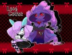  alternate_color blue_eyes blush breasts cleavage clothed clothing english_text eyelashes female ghost goth hair hat horn kirlia lemoco lemoco99 lolita magic_user mismagius nintendo open_mouth pencil pok&eacute;mon purple_hair red_eyes spirit text video_games witch witch_hat yellow_sclera 