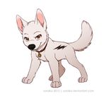  2015 alpha_channel bolt bolt_(film) brown_eyes canine collar confident cute disney dog domination feral fluffy fur gorgeous heroic jumping looking_at_viewer male mammal masculine paws plain_background pose smile solo soraiko_(artist) tattoo transparent_background white_fur white_german_shepherd 