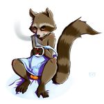  &lt;3 alpha_channel anthro bed blush bulge clothed clothing coffee cup furfit guardians_of_the_galaxy looking_at_viewer male mammal on_bed oversized_clothes plain_background raccoon rocket_raccoon shirt signature sitting solo steam tank_top tight_clothing transparent_background 