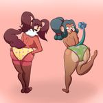  anthro blue_hair butt castia clothed clothing duo female hair half-dressed jillian_(aj_the_flygon) lillian_(aj_the_flygon) nintendo panties pok&eacute;mon red_hair simipour simisear topless underwear video_games 