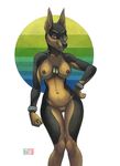  2013 anthro breasts canine doberman dog dog_tags female foxjump jenette kacey looking_at_viewer mammal nipples nude pussy solo thigh_gap 