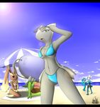  2013 alternate_color anthro beach bikini black_sclera black_skin blue_skin bra breasts brown_fur clothed clothing cloud crossgender eyewear female fur green_eyes green_skin grovyle latiar latios legendary_pok&eacute;mon lopunny male navel nintendo pok&eacute;mon pok&eacute;morph red_skin sand seaside sky sun sunglasses surfboard swimsuit teeth tongue typhlosion umbrella underwear video_games water white_fur white_skin wide_hips yellow_eyes 