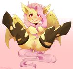  2015 bat_pony blush clitoris cute ear_piercing facial_piercing fangs female flutterbat_(mlp) fluttershy_(mlp) friendship_is_magic fur furry-specific_piercing hair jewelry kakaodieb legwear my_little_pony piercing pink_hair plain_background presenting pussy red_eyes solo spread_legs spreading stockings wing_piercing yellow_fur 