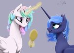  2015 blue_hair duo equine female feral friendship_is_magic hair horn magic mammal mirror multicolored_hair my_little_pony princess_celestia_(mlp) princess_luna_(mlp) silfoe smile winged_unicorn wings 