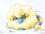  2015 ambiguous_gender blue_body blush brown_eyes cute feral looking_at_viewer mareep nintendo pok&eacute;mon solo video_games wool えびｆｌｙ 