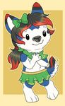  2015 anthro aster bow canine chibi clothed clothing cute dog fur girly hair half-dressed husky long_hair male mammal monsterroo plain_background skirt smile solo standing topless 