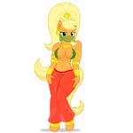  2014 alpha_channel anthro anthrofied applejack_(mlp) areola blonde_hair breasts clothing equine female friendship_is_magic gem gold green_eyes hair horse jewelry looking_at_viewer mammal my_little_pony navitaserussirus necklace panties piercing plain_background pony shantae solo standing thong transparent_background underwear veil 