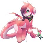  ambiguous_gender anthro blue_eyes collar dragon hair holding_tail hood horn looking_at_viewer pink_hair ru_(rudragon) rudragon scalie solo wings 