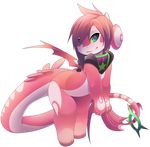  ambiguous_gender anthro blue_eyes collar dragon hair holding_tail hood horn looking_at_viewer pink_hair ru_(rudragon) rudragon scalie solo wings 