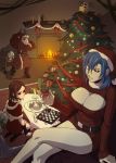  blue_hair breasts christmas cleavage hat large_breasts red_eyes santa_hat skullgirls tagme valentine_(skullgirls) 