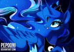  2015 blue_eyes blue_hair cloud crown equine eyeshadow female friendship_is_magic hair horn makeup mammal my_little_pony necklace pepooni princess_luna_(mlp) sky solo sparkles winged_unicorn wings 
