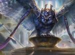  ambiguous_gender architecture armor avian backlit beak bird claws close-up feathered_wings feral helmet looking_at_viewer magic_the_gathering official_art owl ryan_yee signature spread_wings wings 