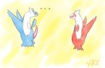  animal_genitalia blush duo embarrassed eyes_closed female feral flying latias latios legendary_pok&eacute;mon male nintendo penis plain_background pok&eacute;mon pussy smile tapering_penis video_games vithanaeko yellow_background 