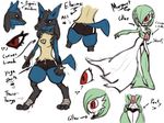  2015 canine duo elaine fan_character female fur gardevoir green_hair hair lucario mammal margaret model_sheet nintendo pok&eacute;mon red_eyes video_games zicaneborgen 