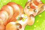 3_toes blush brown_fur cute female feral flower fur grass looking_at_viewer multiple_tails nintendo on_grass outside pawpads paws plant pok&eacute;mon solo toes tuft unknown_artist video_games vulpix yellow_eyes 