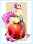  2015 abstract_background anthro back breasts butt clothed clothing equine female flutterbat_(mlp) fluttershy_(mlp) friendship_is_magic hair koveliana legwear long_hair looking_at_viewer mammal my_little_pony nipples pink_hair pussy royaltride skimpy solo sparkles sparkly stockings underwear wings 