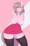  2015 3mangos amber_eyes areola big_breasts blush breasts brown_hair dress equine fan_character female hair horse legwear long_hair looking_away mammal my_little_pony nails nipples pink_skin pony presenting presenting_breasts solo standing stockings thick_thighs white_nipples wide_hips 