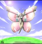  2013 antennae anthro blush breasts cloud cute featureless_crotch female flying grass latiar navel nintendo one_eye_closed pok&eacute;mon pok&eacute;morph sky sun video_games vivillon wings wink 