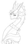  2014 black_and_white collar dragon etheross female feral lizard monochrome plain_background reptile scales scalie sketch smile solo white_background 